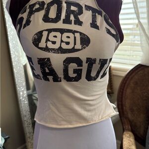 White and Burgundy Sports League Crop Top Sz S